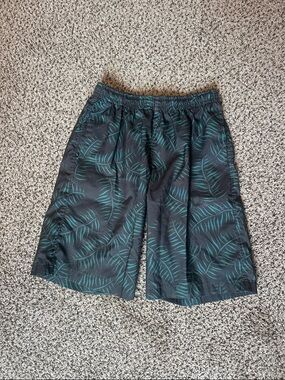 Charcoal grey Swim Shorts with Teal Palm Print
